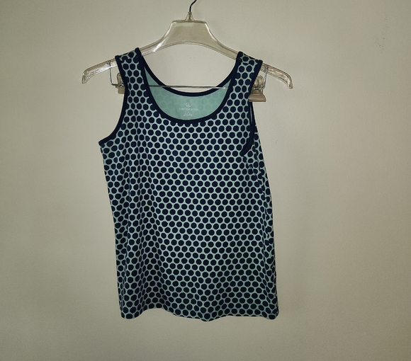 Lands' End Women's Navy and White Polka Dot Tank Top - Picture 1 of 3